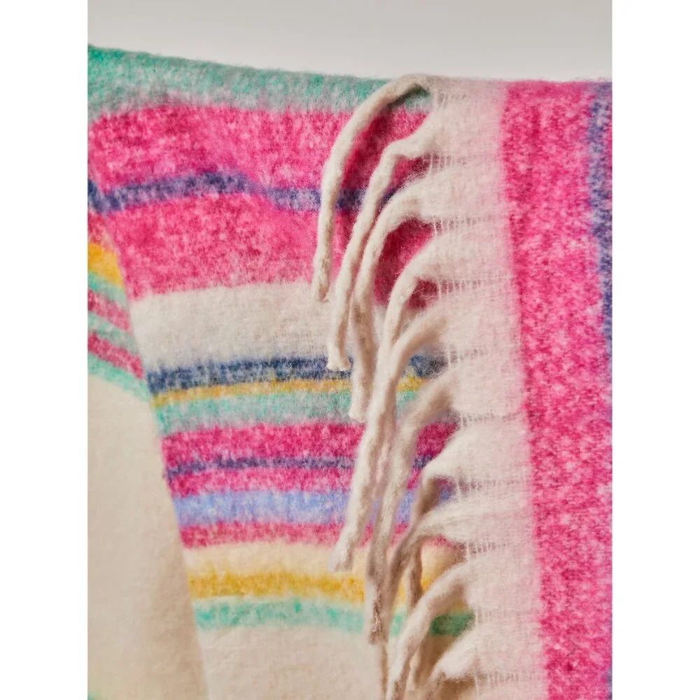 FREE PEOPLE Skye Stripe Fringe Throw Blanket / Ivory - Picture 3 of 6